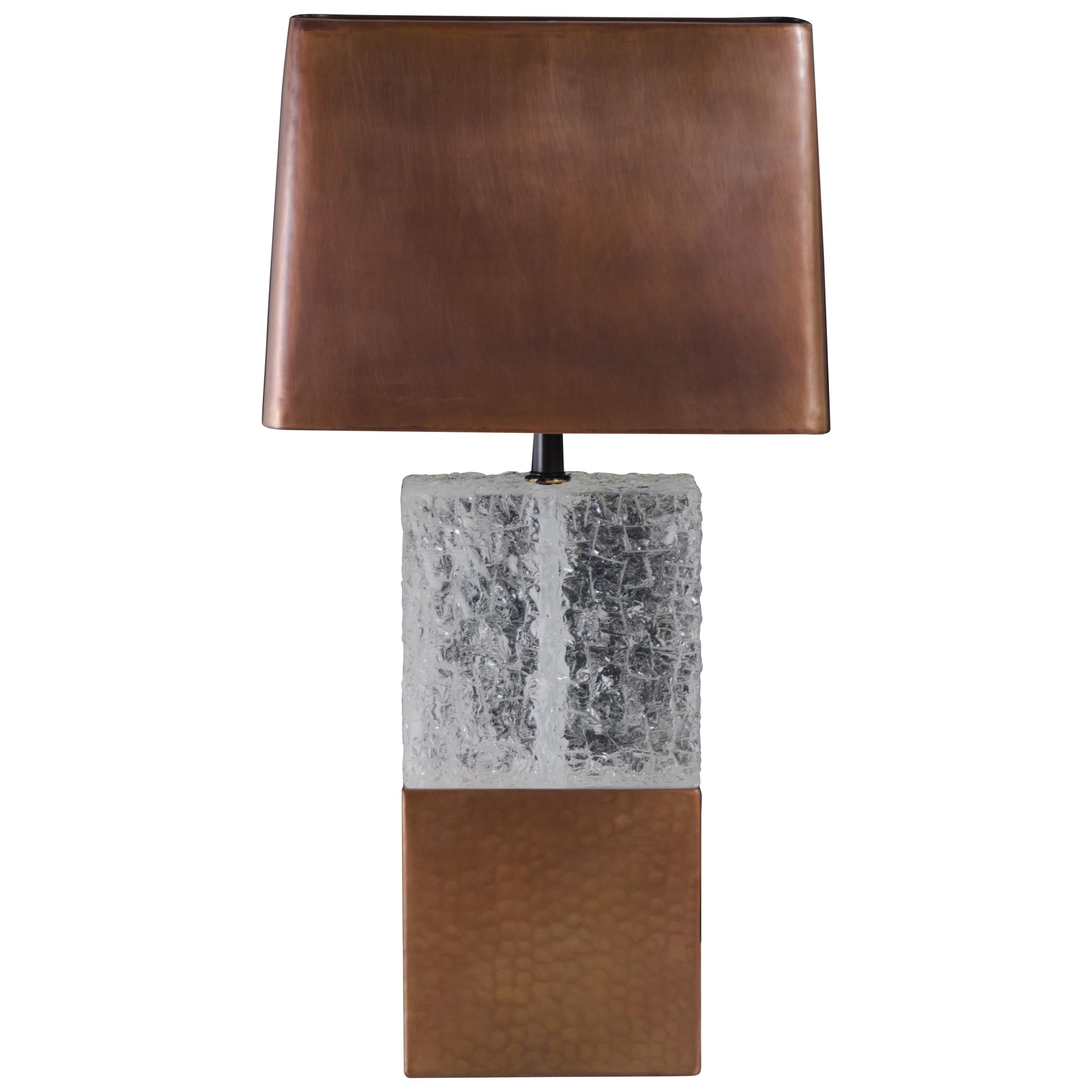 Double C Table Lamp with Copper Shade, Crystal and Copper by Robert Kuo Handmade For Sale