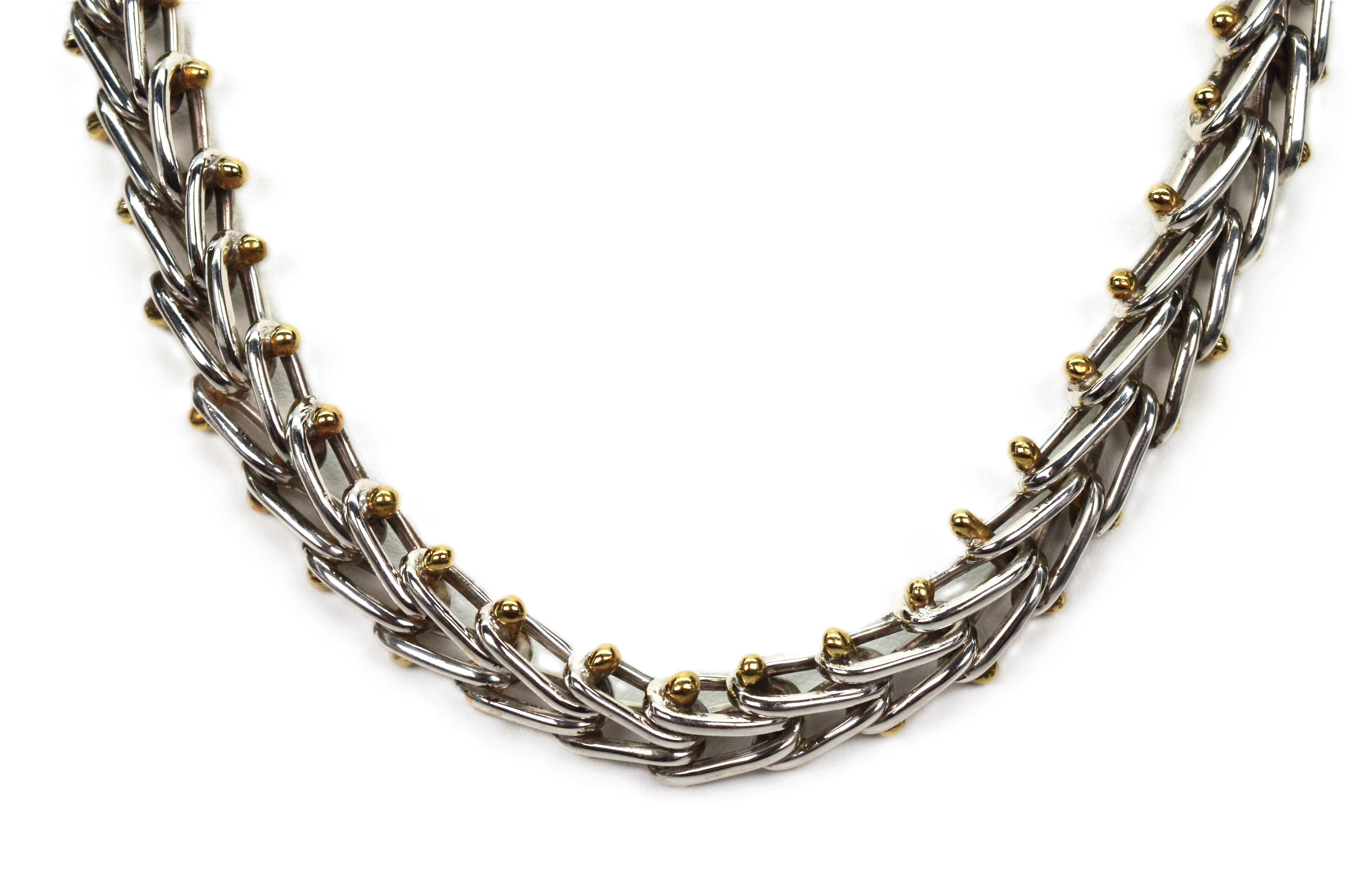 Collana con collare a doppio cavo in argento 925 con accenti in ottone in vendita 2