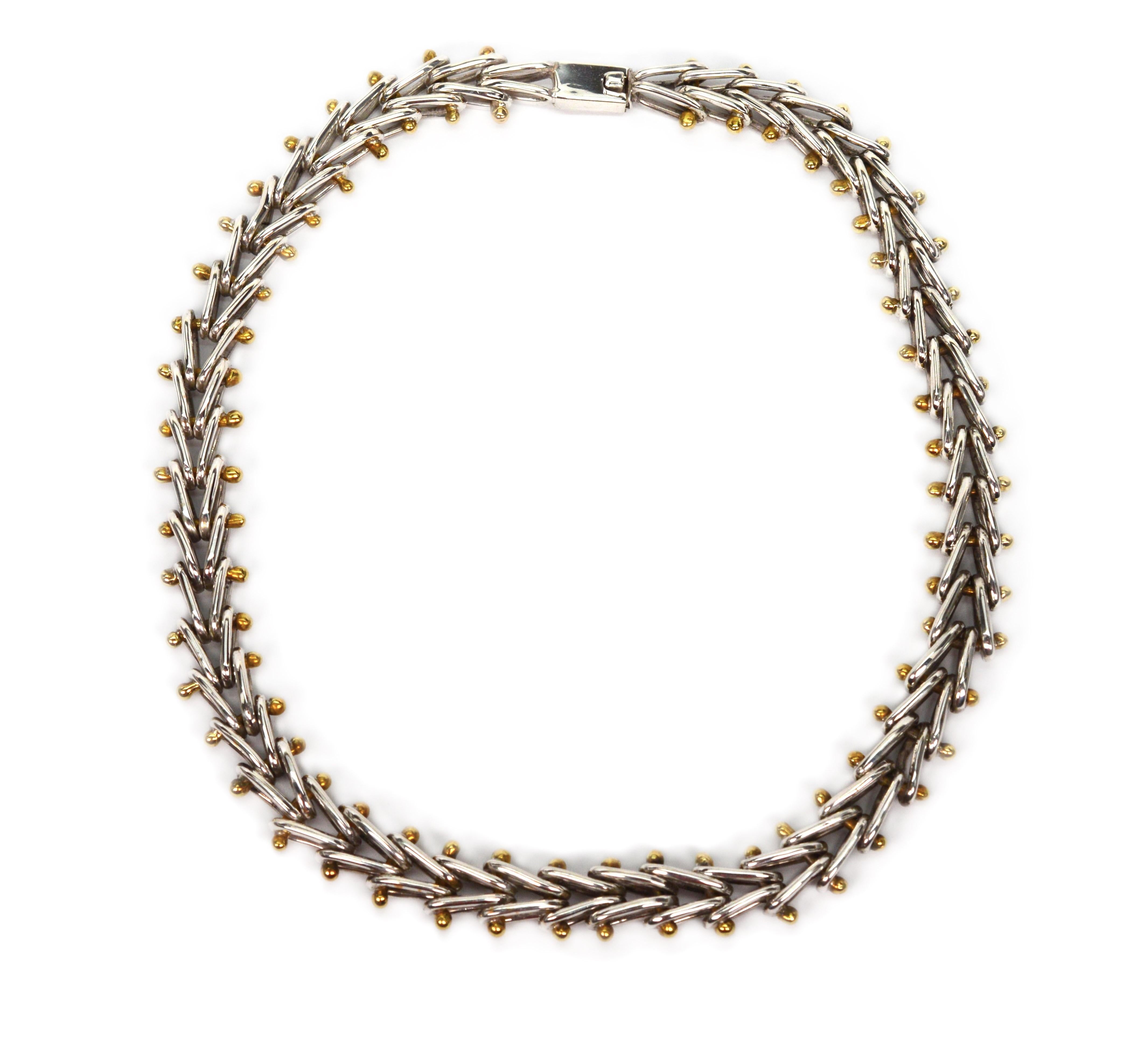 Collana con collare a doppio cavo in argento 925 con accenti in ottone in vendita 3