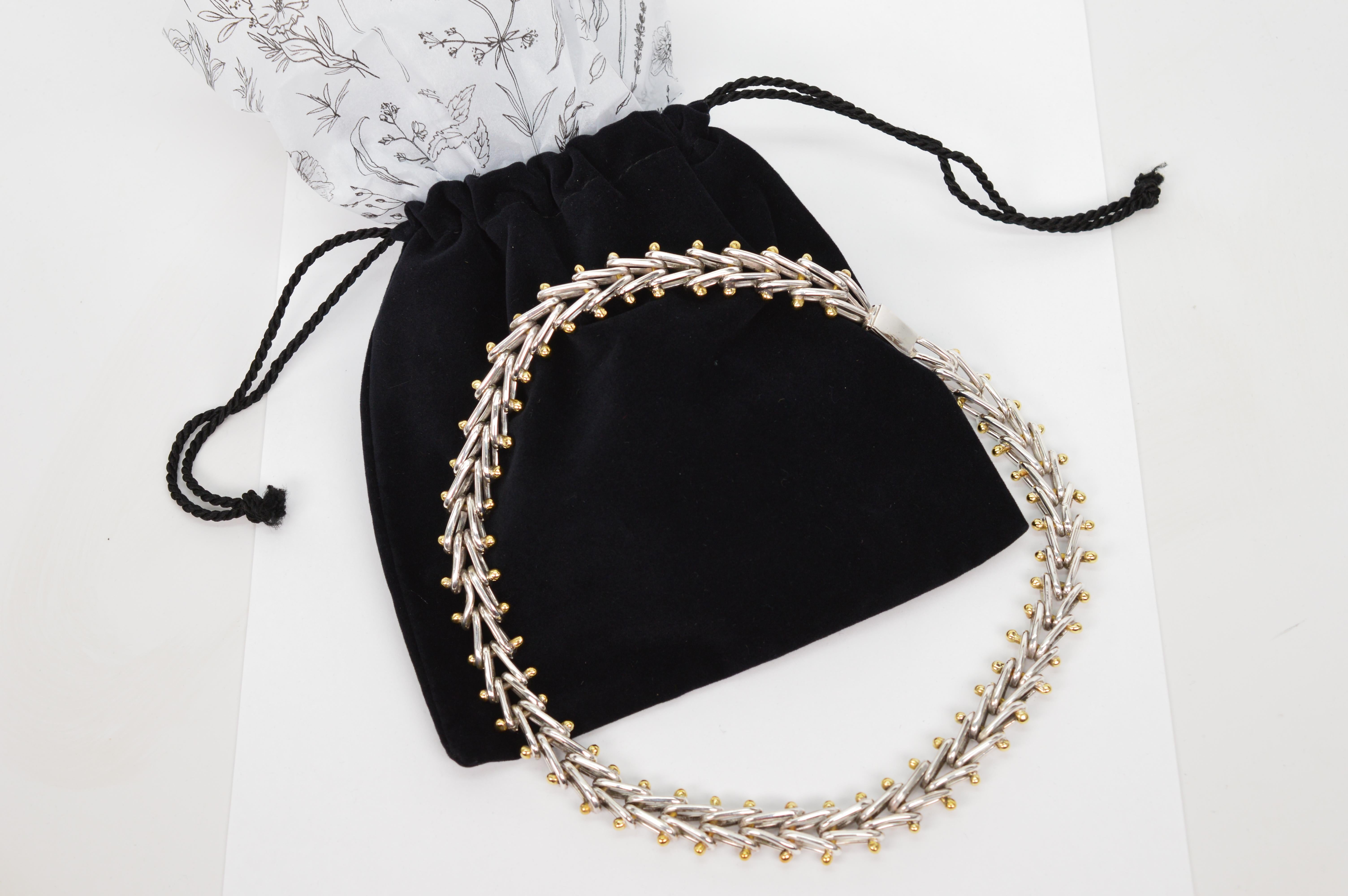 Collana con collare a doppio cavo in argento 925 con accenti in ottone in vendita 4