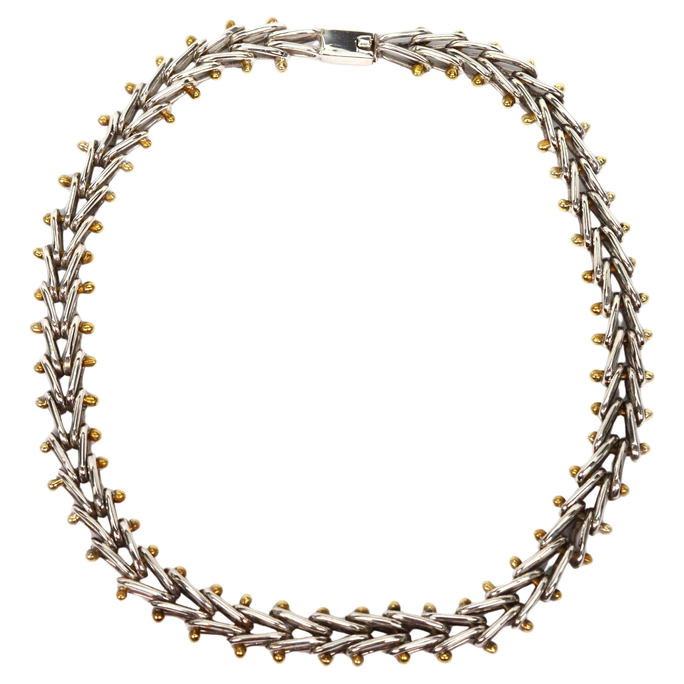 Collana con collare a doppio cavo in argento 925 con accenti in ottone in vendita