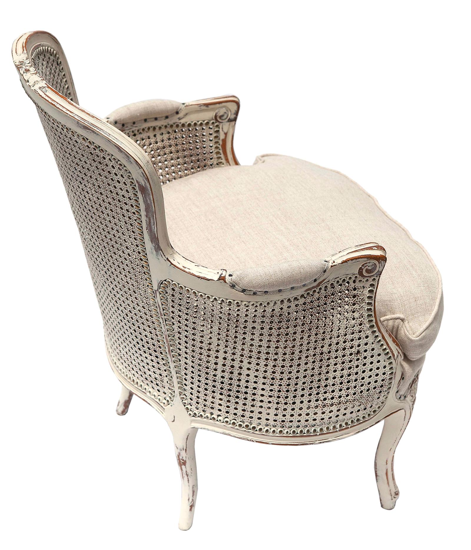Caning Double Caned Hand Carved French Armchair For Sale