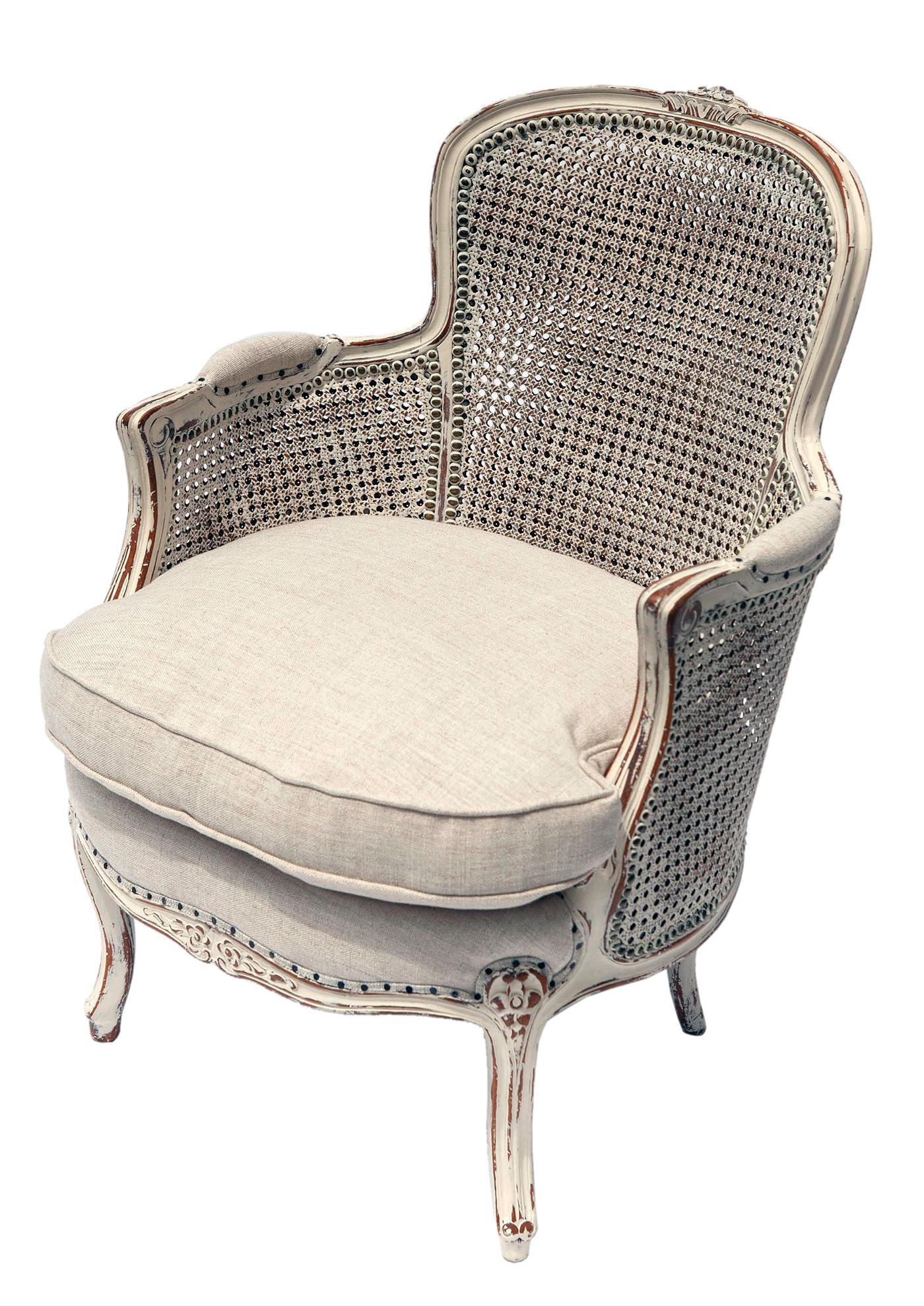 Double Caned Hand Carved French Armchair For Sale