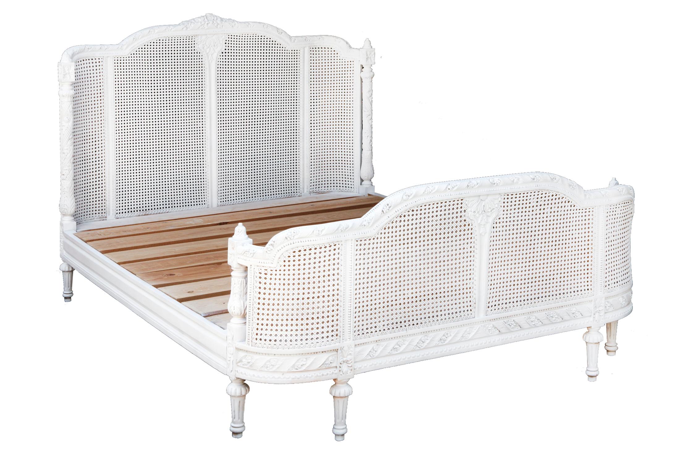 Cama Euro King Francesa Blanca Tallada a Mano de Doble Caña en venta 7