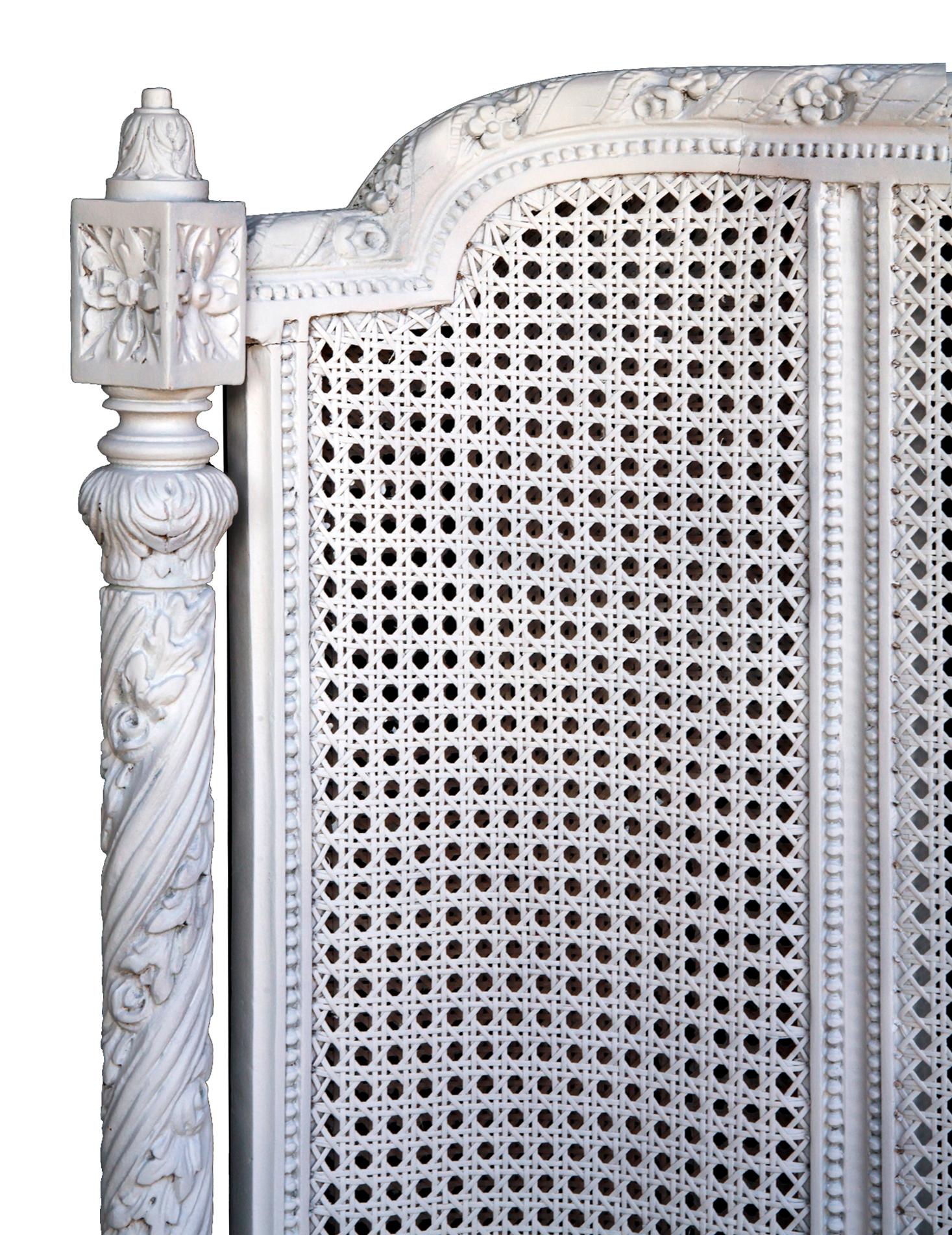 Canne Lit Euro King français double canné blanc sculpté à la main en vente