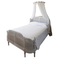 Double Caned White Hand Carved French Euro King Bed Used Double Caned White Hand Carved French Euro King Bed