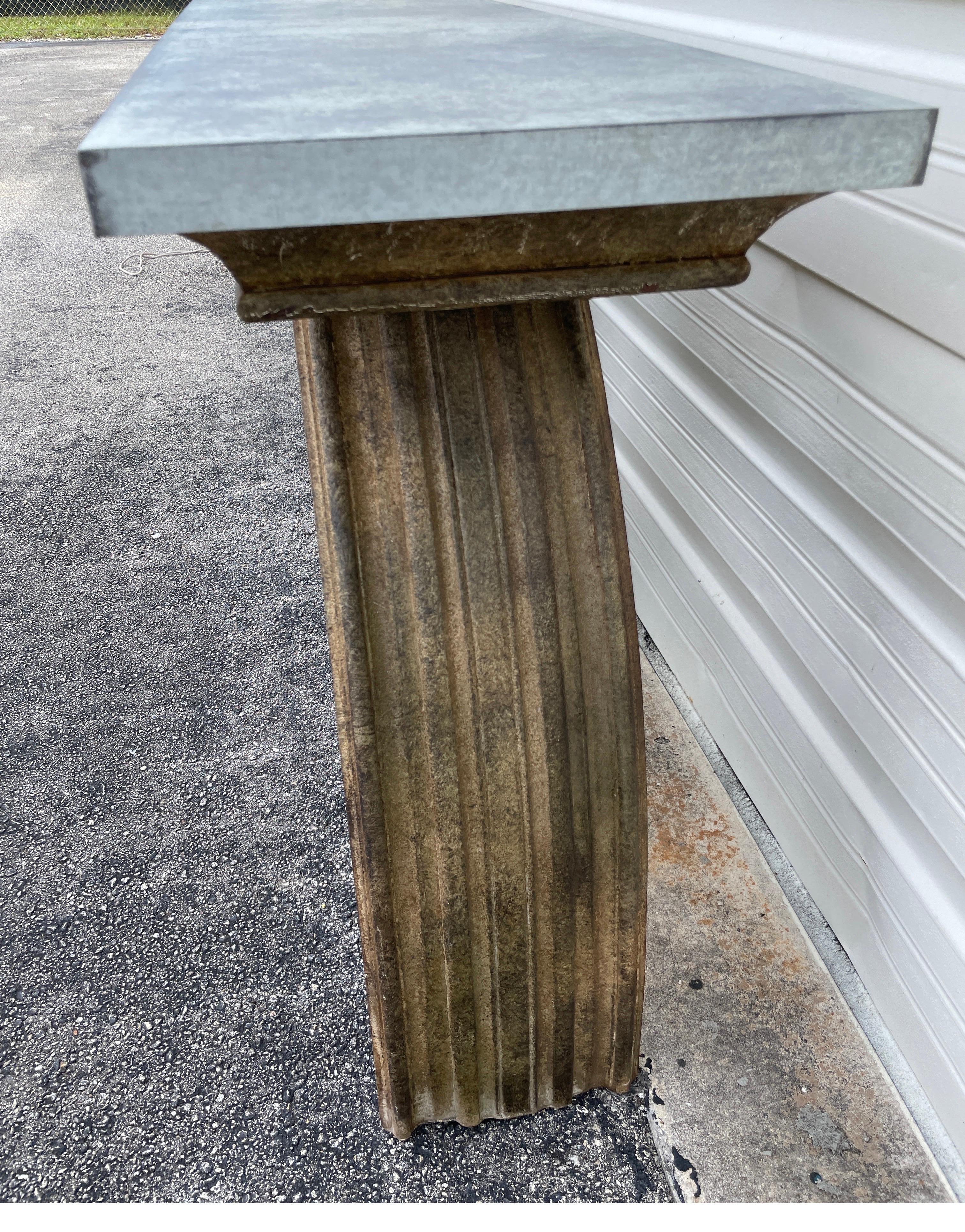 Zinc Double Cathedral Arched Console Table For Sale
