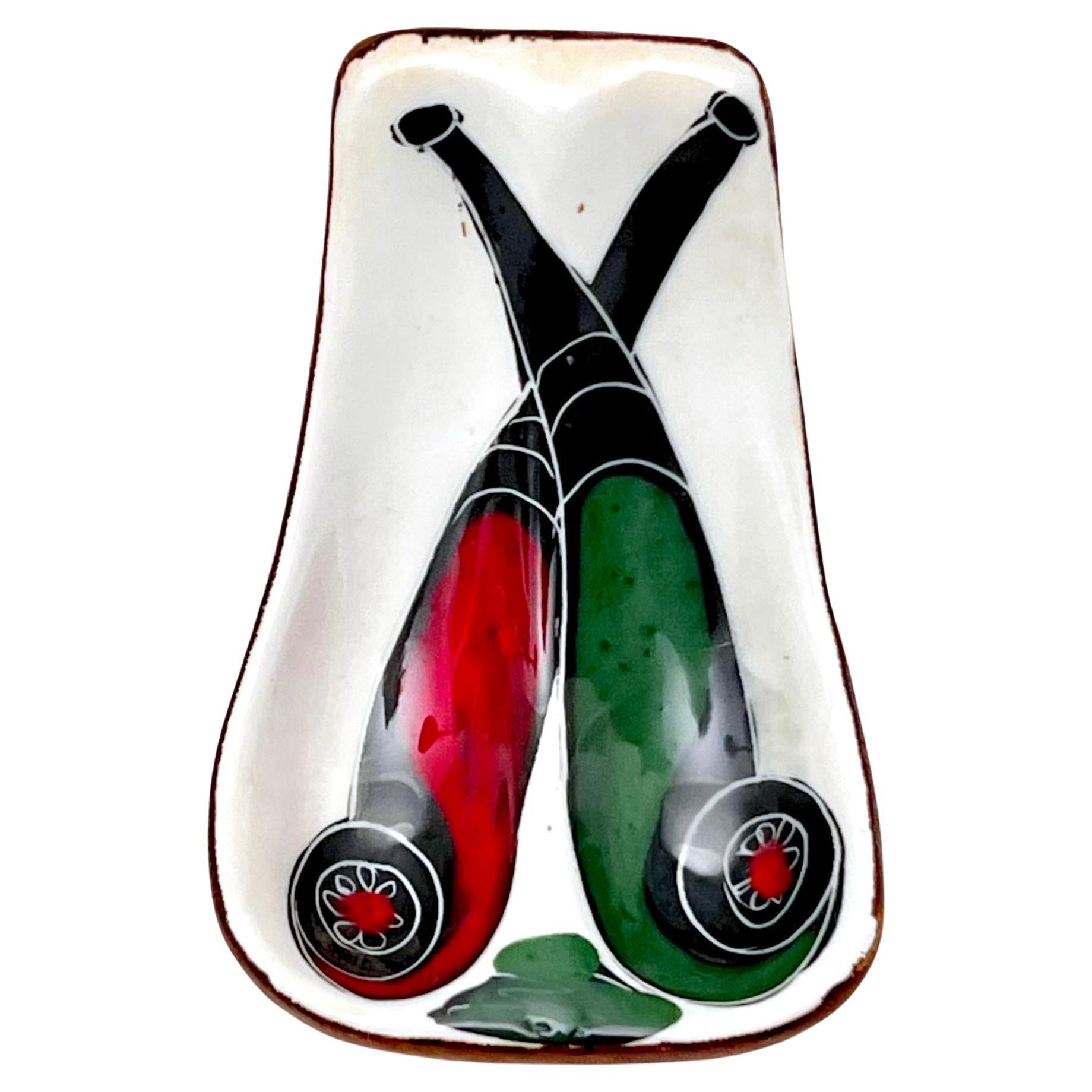 Hand-Painted Double Ceramic Pipe Holder attributed to Fantoni For Sale