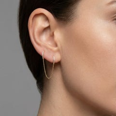 Double Chain Diamond 14K (or 18k upon request) Yellow Gold Huggie Earrings