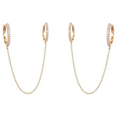 Double Chain Diamond 14K (or 18k upon request) Yellow Gold Huggie Earrings