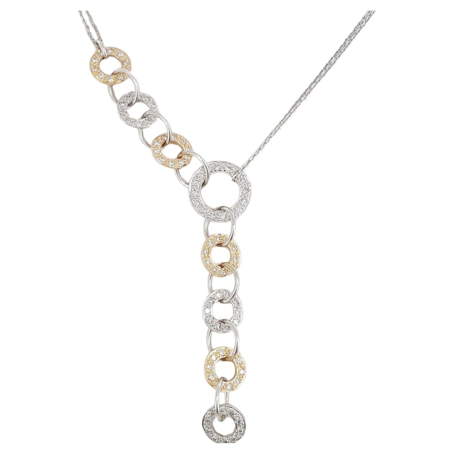 Double Chain Necklace crafted in 18k White & Rose Gold Circles Necklace For Sale