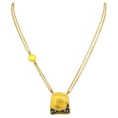 Double Chain Tisch-Anhänger-Halskette mit Diamanten aus 23,65 Karat Gelbgold