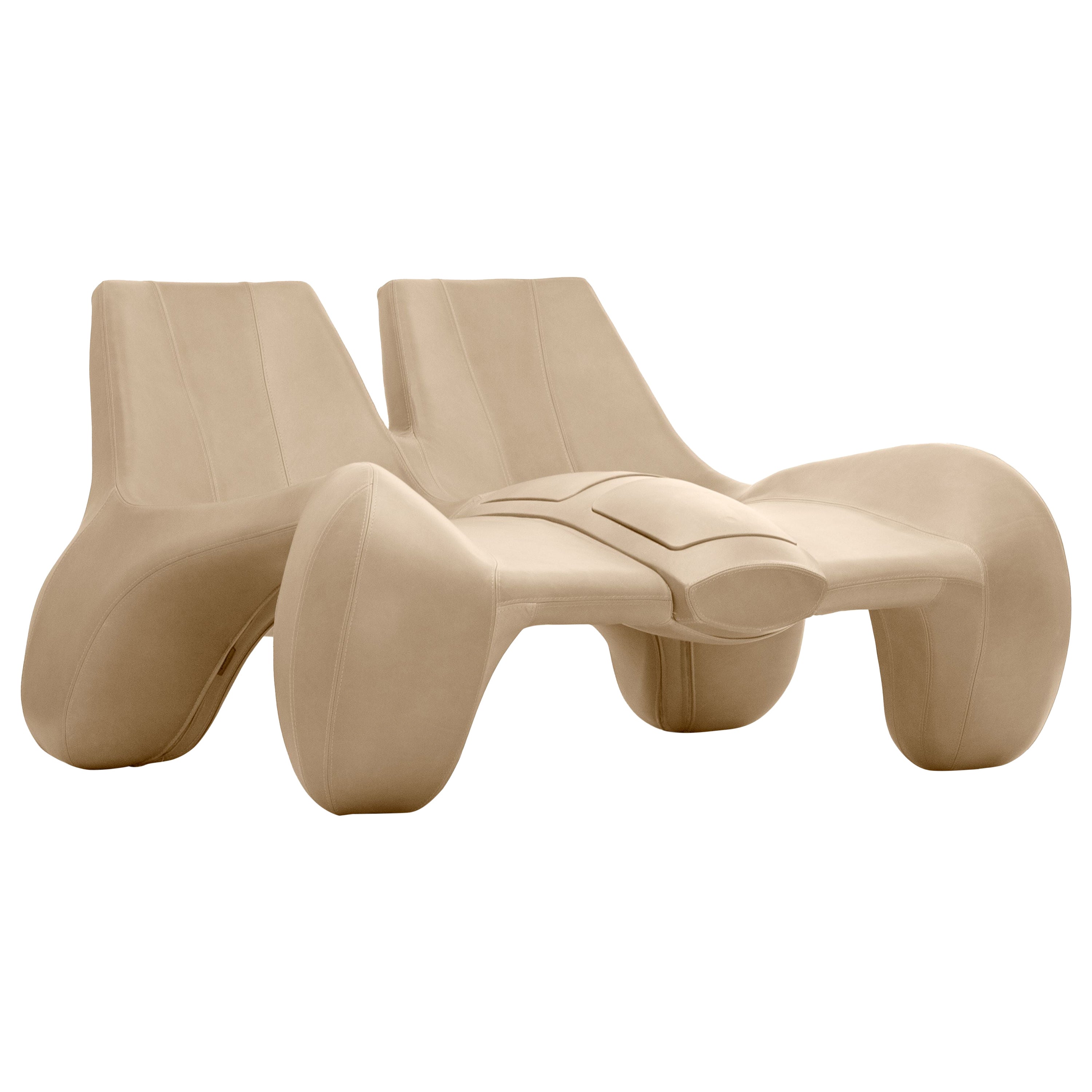 Double Chaise Longue couch “DC 114” in Pure Aniline Leather, Colour Clay For Sale