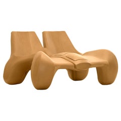 Double Chaise Longue couch “DC 114” in Pure Aniline Leather, Colour Golden Oak