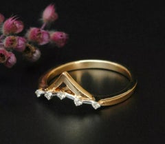 Double Chevron Diamond and 14k Solid Gold Tiara Crown Ring