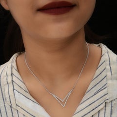 Natural SI/H Diamond V Shape Pendant Chain Necklace 14K White Gold Fine Jewelry