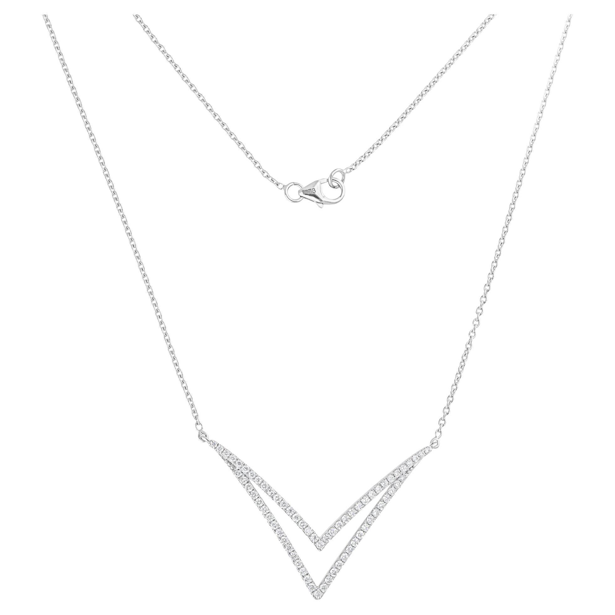 Double Chevron Natural SI/H Diamond Pendant Necklace 14K Solid White Gold For Sale