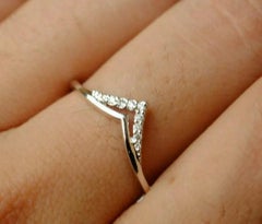 Double Chevron Band Ring with Stackable Natural Diamond in 14k Gold