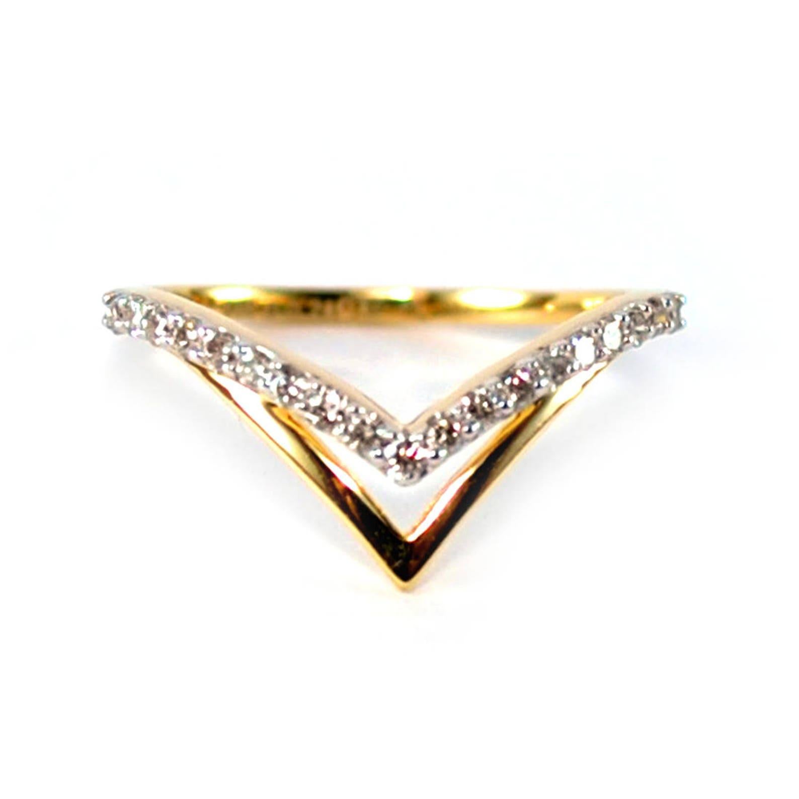 Art Deco Double Chevron V Wedding Ring 14k Gold Stackable Diamond Band Unique Gift. For Sale