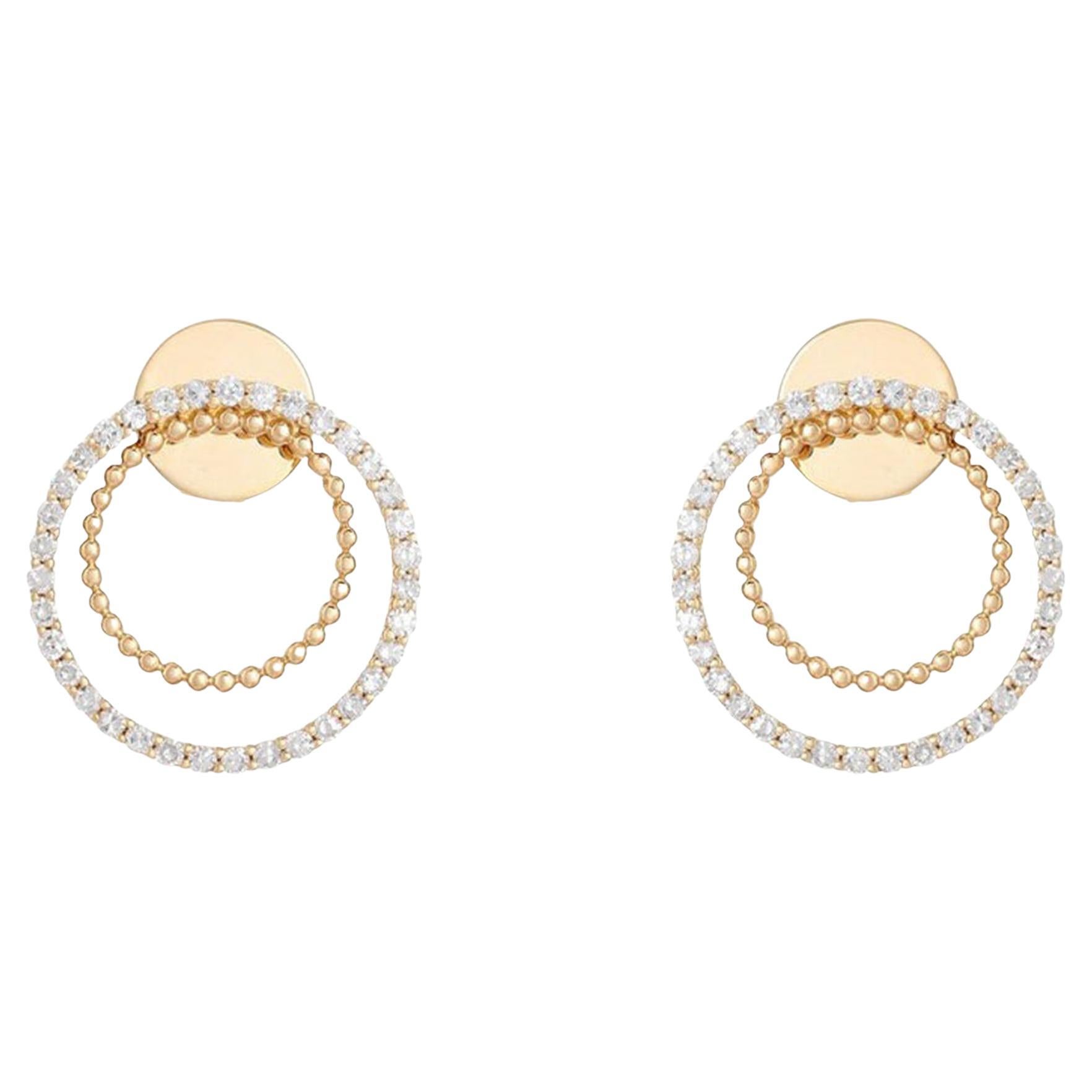 Double Circle 14K (or 18k upon request) Yellow Gold Diamond Stud Earrings