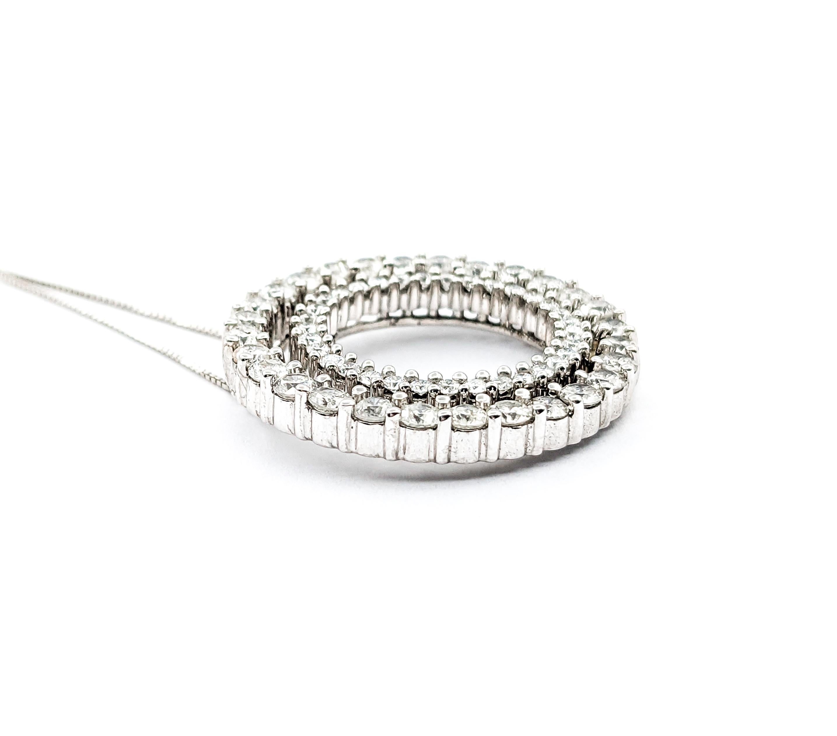 Contemporary Double Circle 1.75ct Diamond Pendant In White Gold For Sale