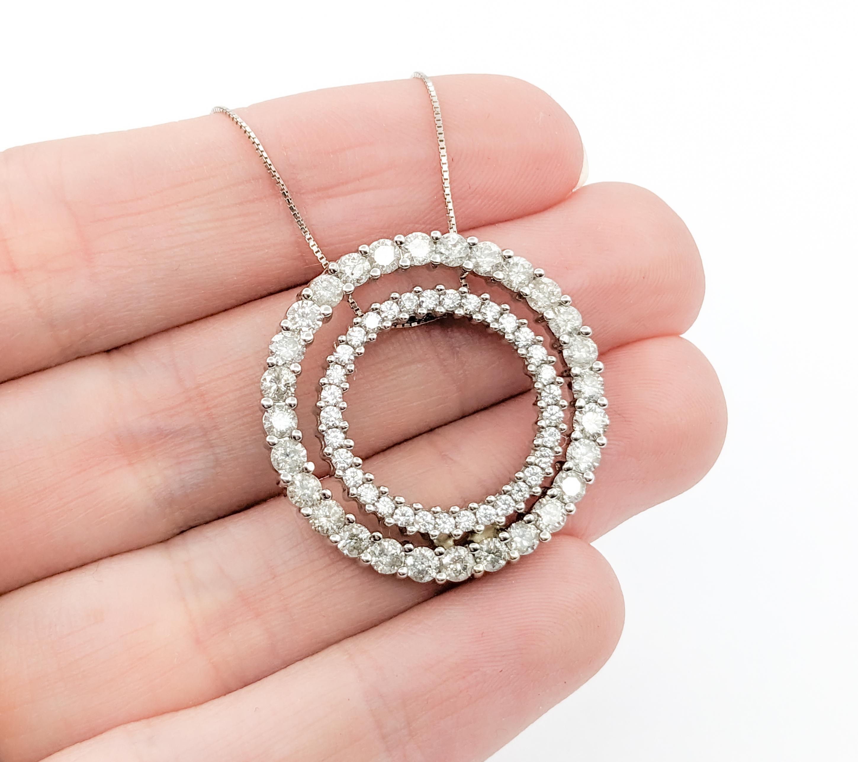 Round Cut Double Circle 1.75ct Diamond Pendant In White Gold For Sale