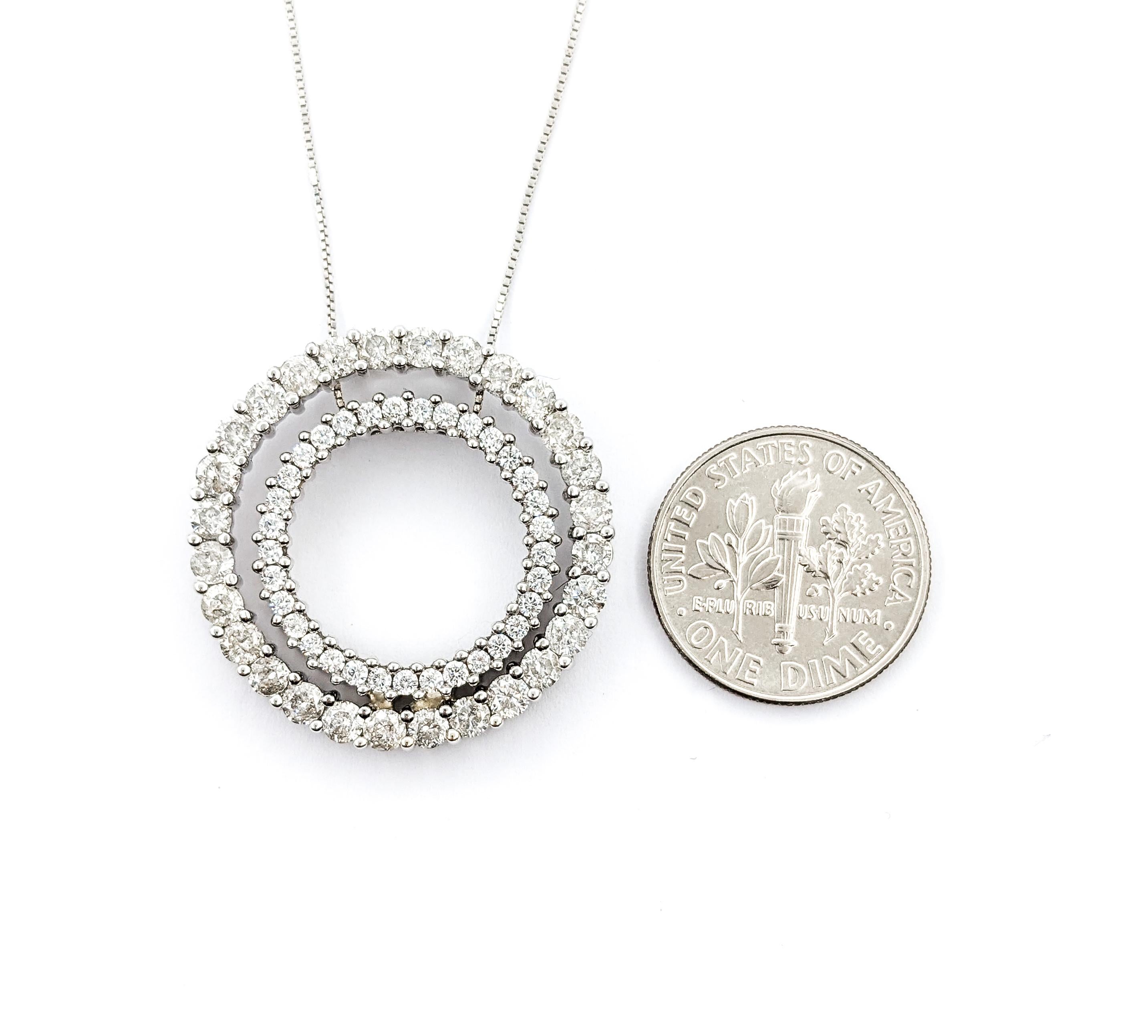 Women's Double Circle 1.75ct Diamond Pendant In White Gold For Sale