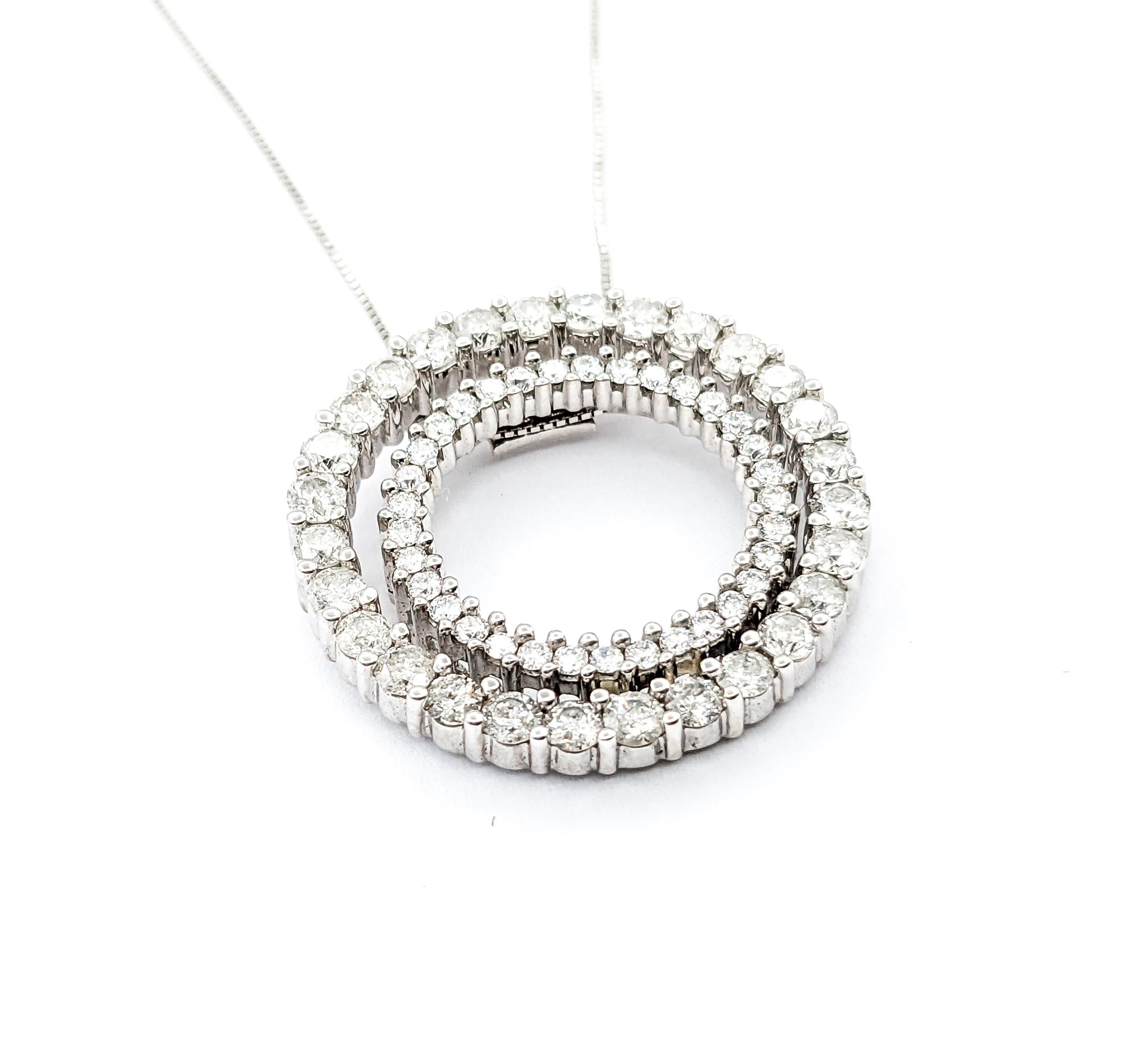 Double Circle 1.75ct Diamond Pendant In White Gold For Sale 1