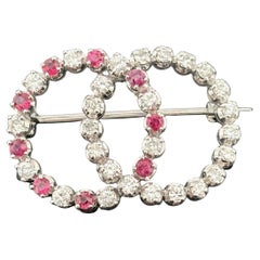 Broche Double Cercle Or Blanc 18k 1.11ctw - Italie