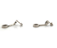 Double Circle Dangle Earrings in 18K White Gold