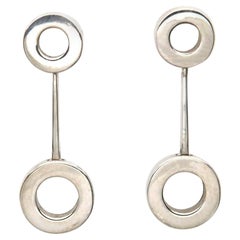 Double Circle Dangle Earrings in 18K White Gold