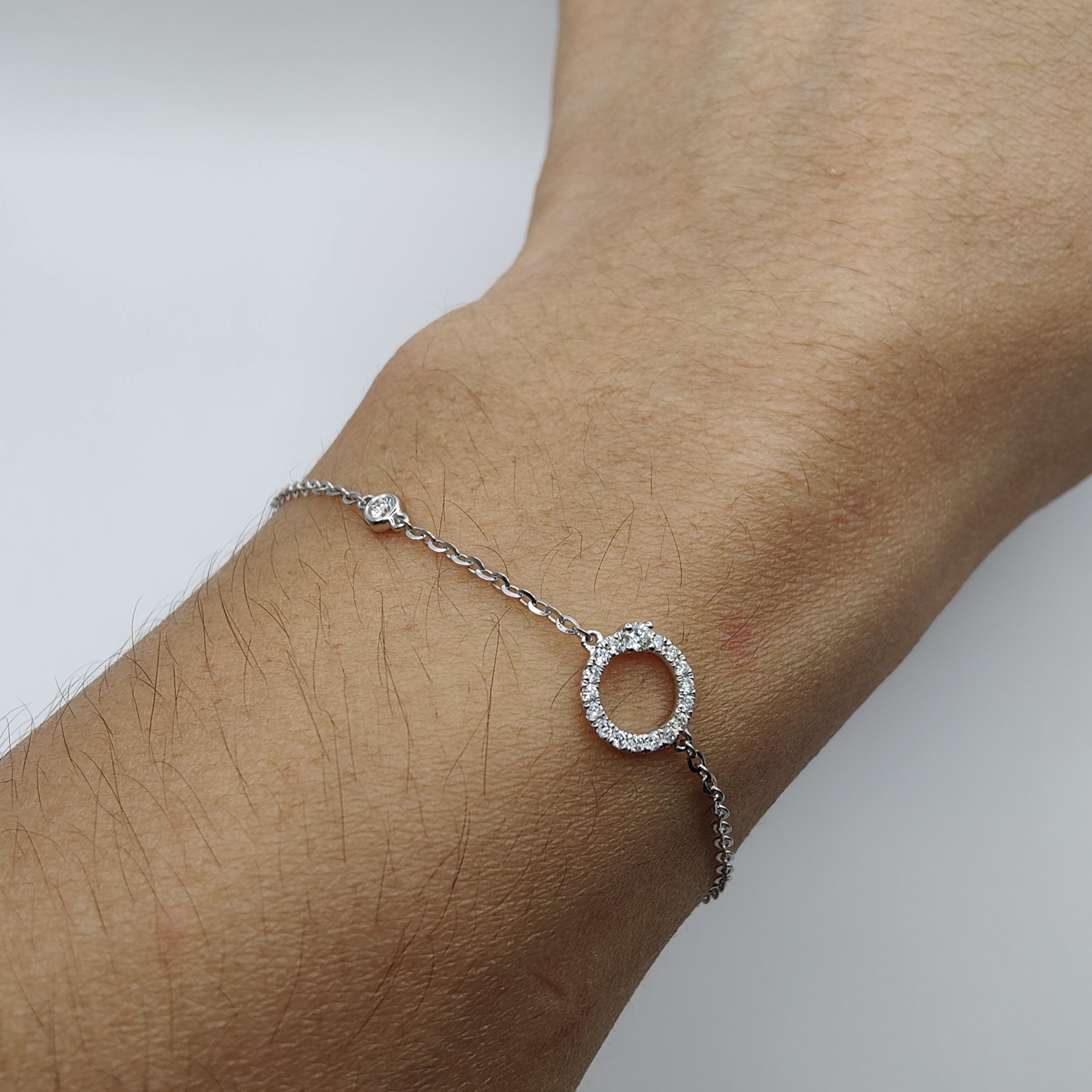 Double Circle Diamond Bracelet in 18K White Gold For Sale 4