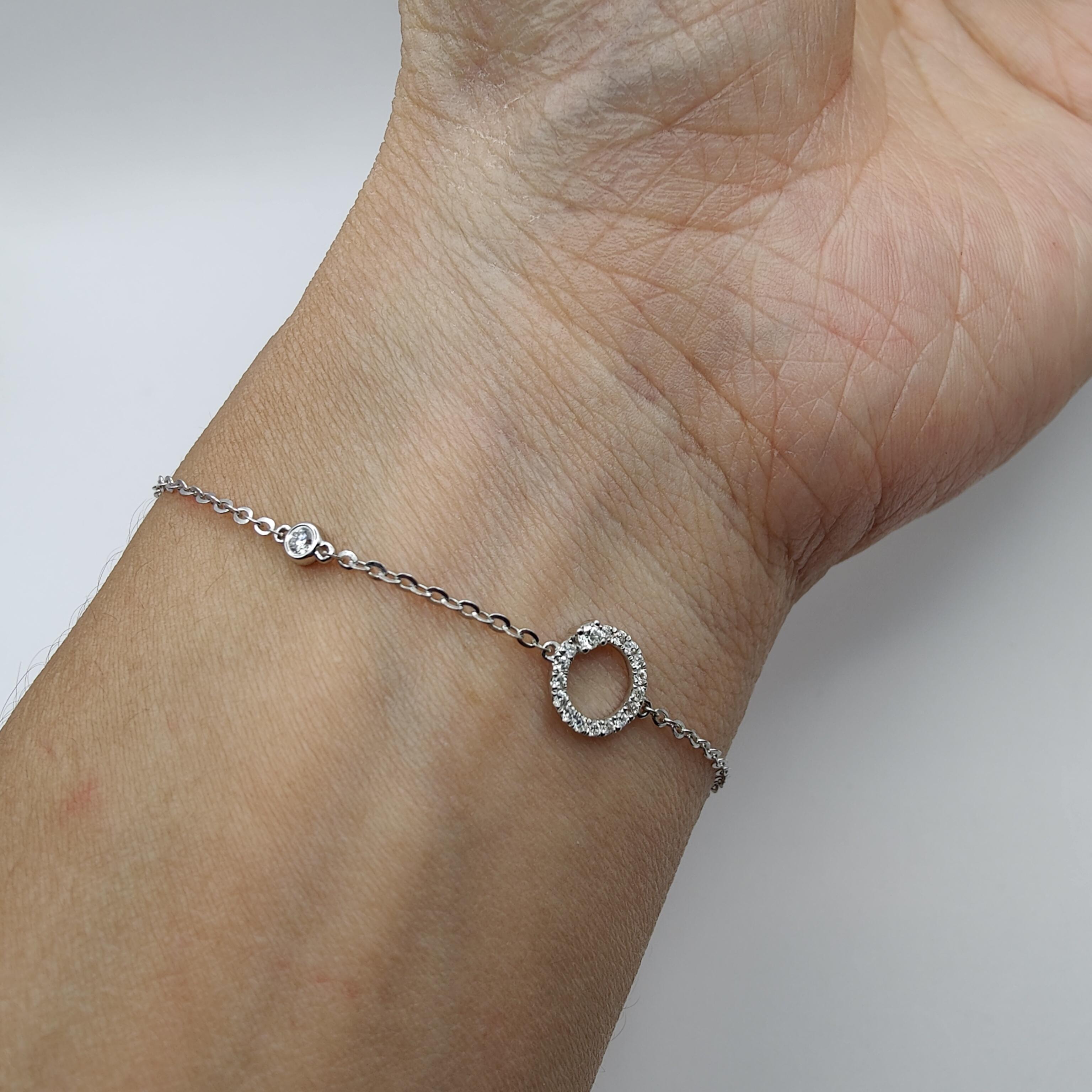 Double Circle Diamond Bracelet in 18K White Gold For Sale 5