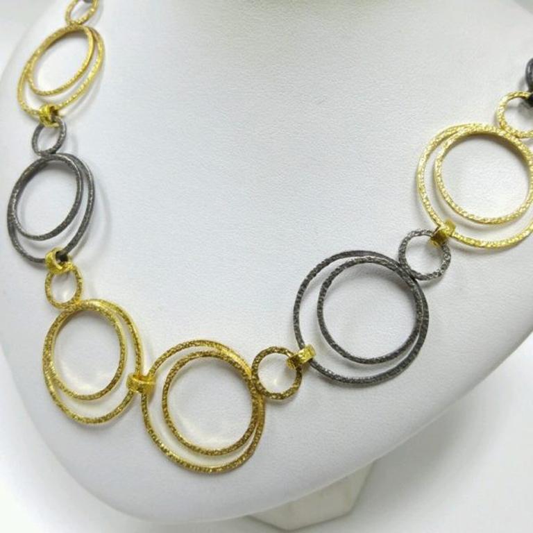 Artisan Double Circle Necklace in 22k Gold and Silver by Tagili For Sale