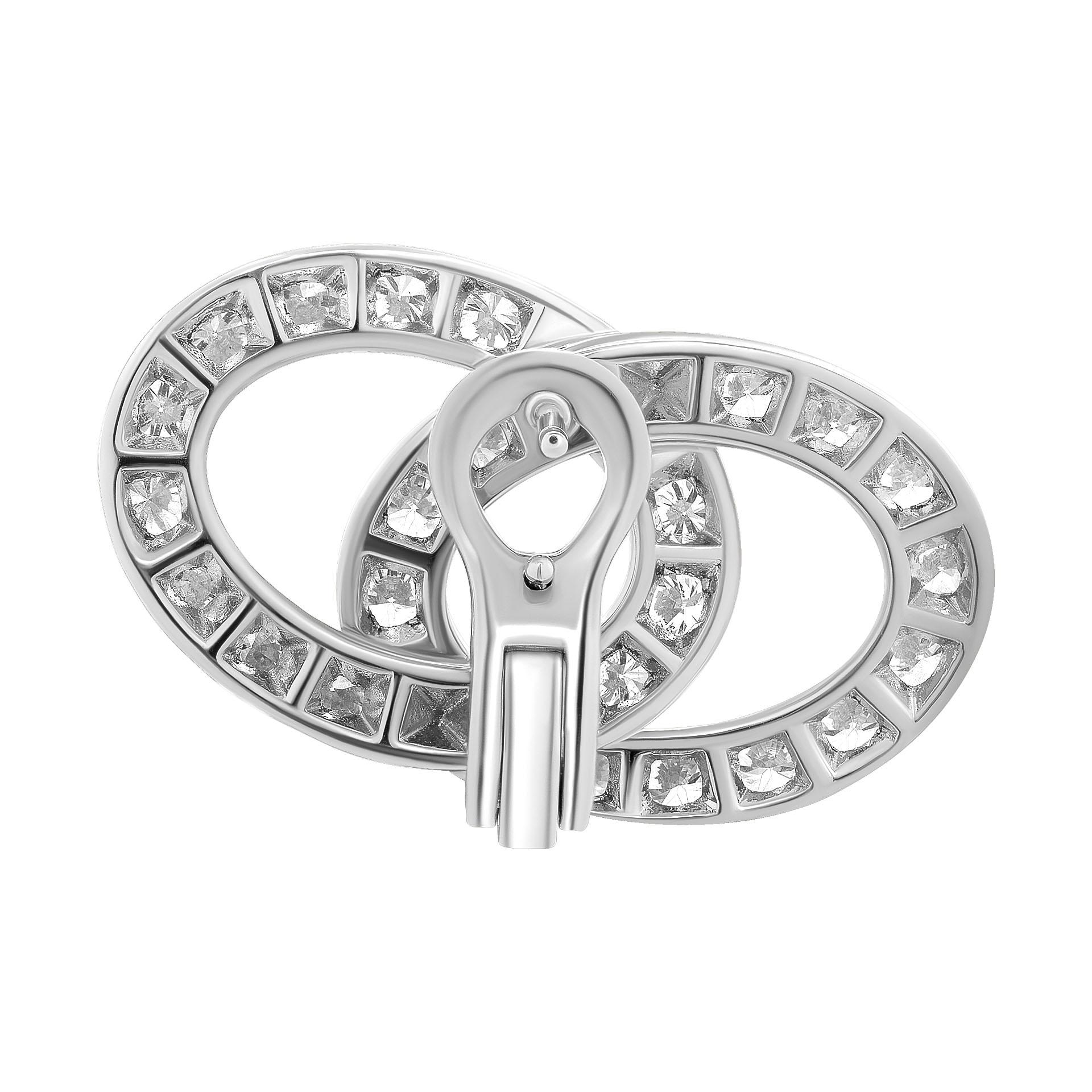 Modern Double Circle Overlap Earrings with diamonds in 18K White Gold For Sale