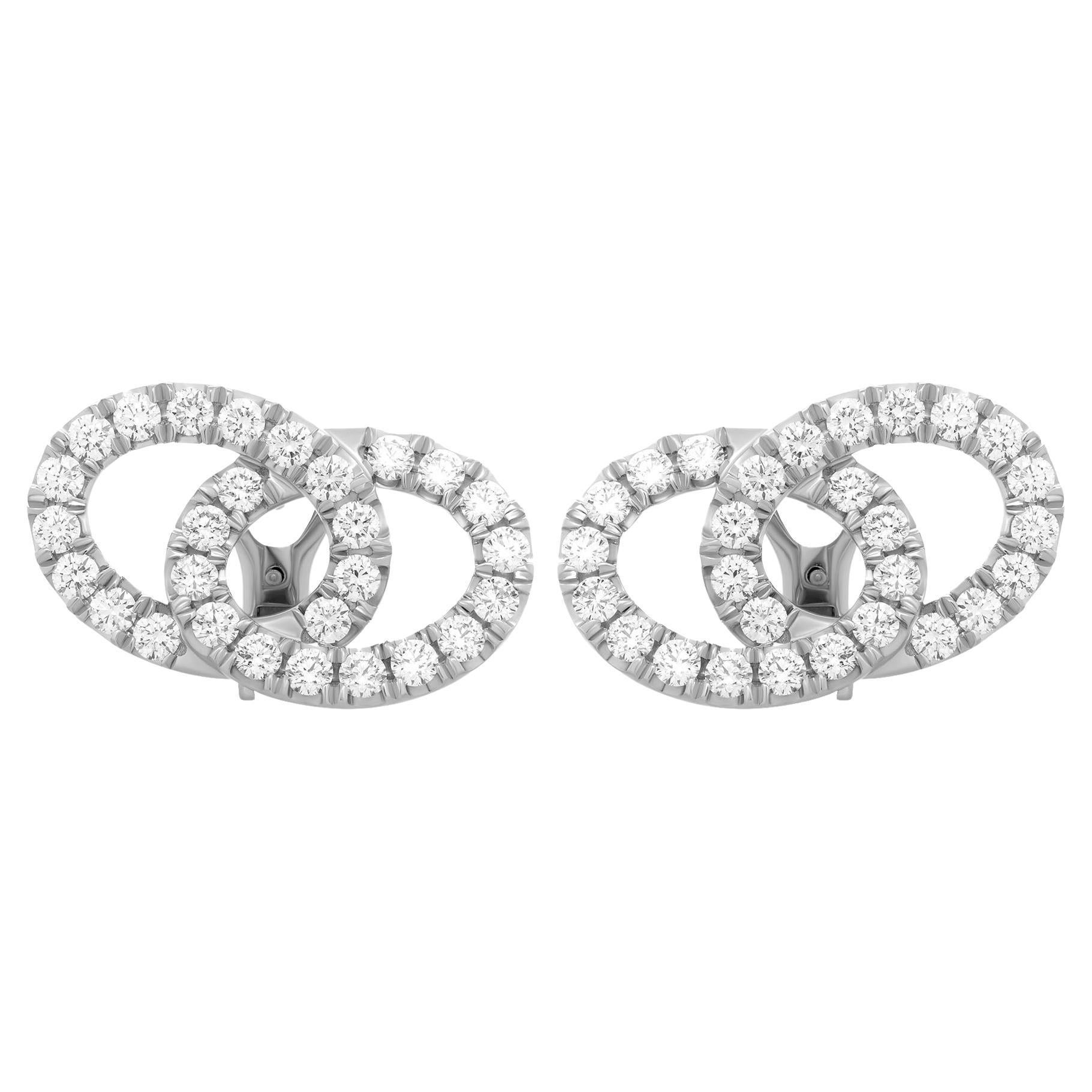 Double Circle Overlap Earrings with diamonds in 18K White Gold For Sale