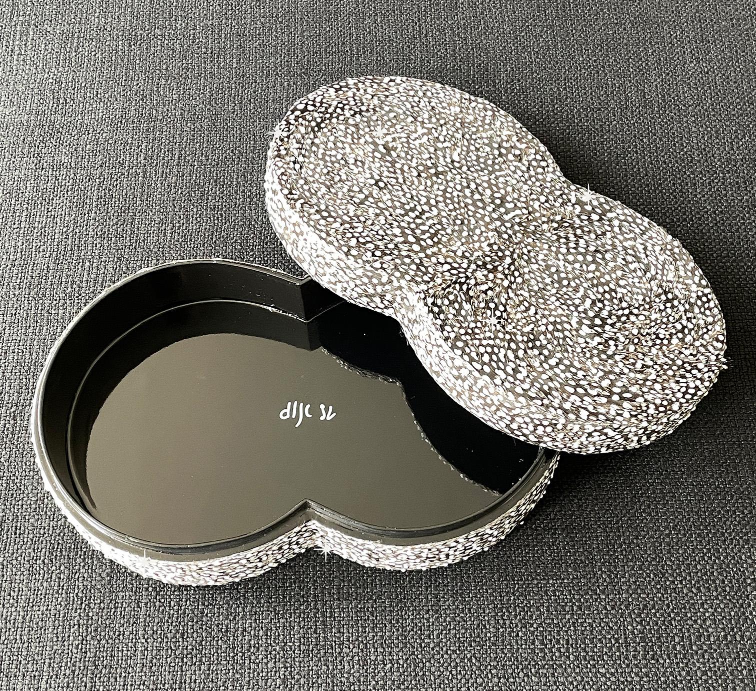 Modern “Double Circles” Lacquered Guinea Feather Box with Crystals For Sale