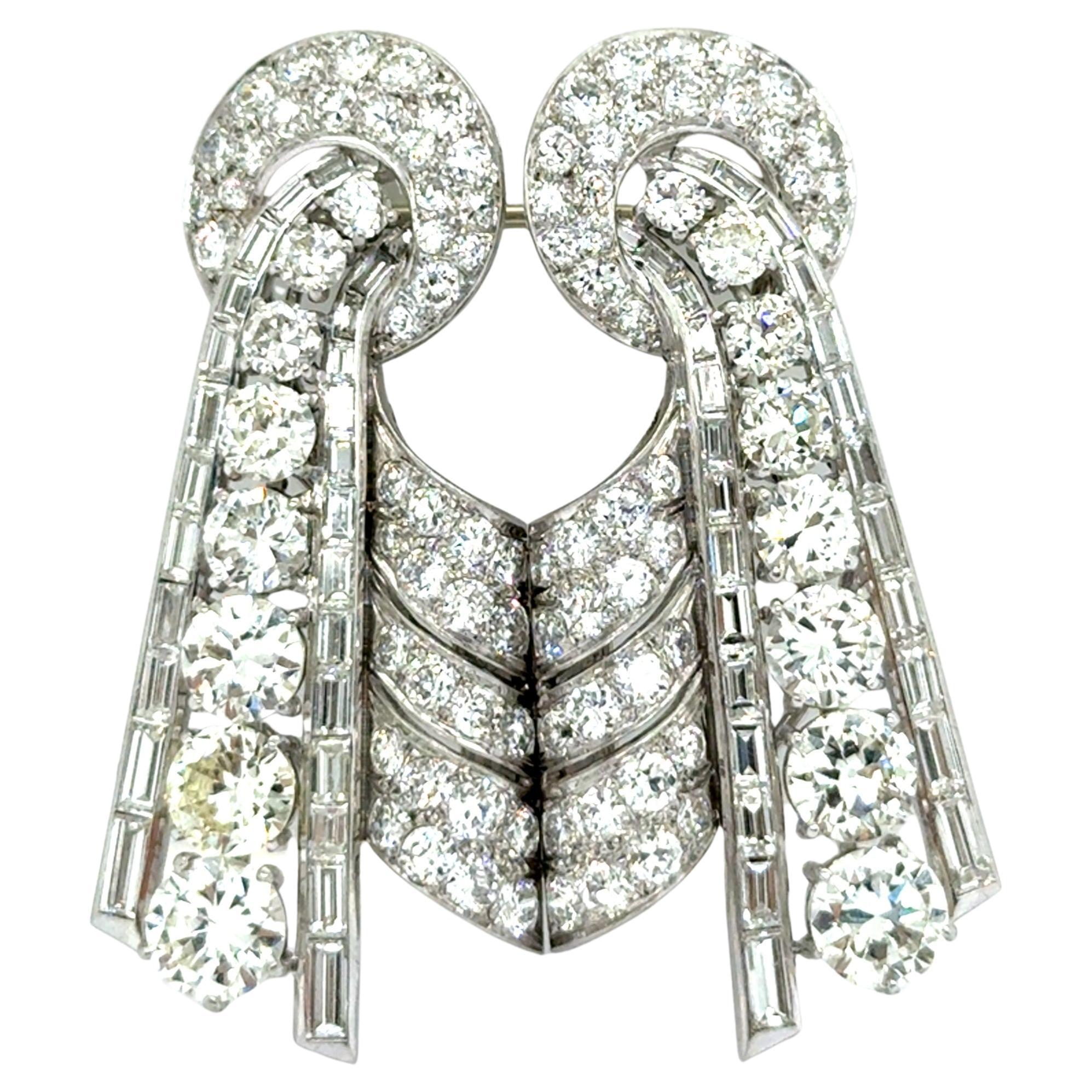 Double Clip Brooch with Old Cut Diamonds in Platinum 950