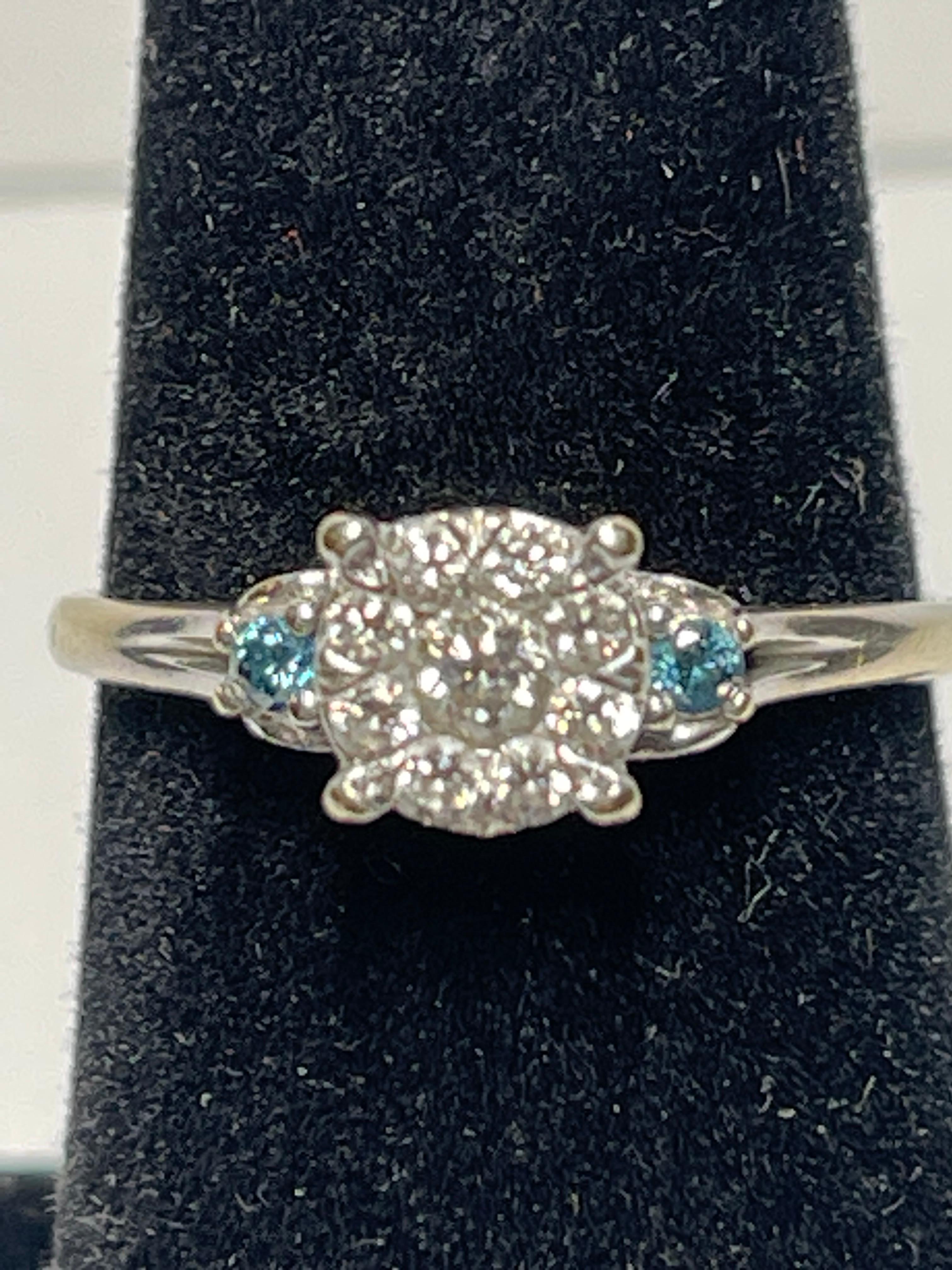 Double Cluster with Shoulder Set Blue Diamonds Ring with Natural Stones For Sale 2
