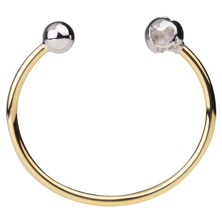 Double Color Gold and Rhodium Plated Orbit Bangle Bracelet by Cristina Ramella For Sale