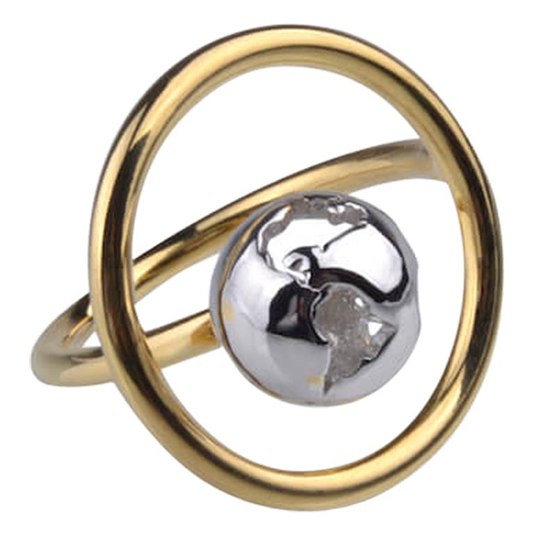 Double Color Plated Yellow Gold and Rhodium Orbit Ring by Cristina Ramella For Sale