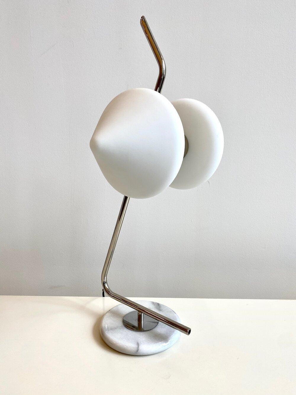 Double Cone Arlus Lunel Table Lamp in Metal with Marble Base In Good Condition In Long Island City, NY