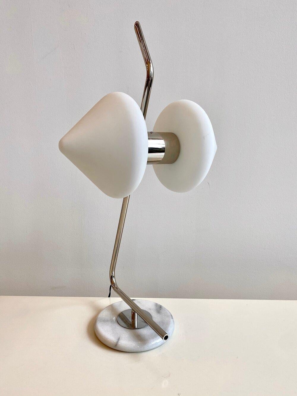 20th Century Double Cone Arlus Lunel Table Lamp in Metal with Marble Base