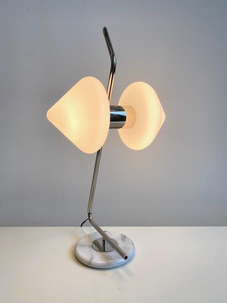 Double Cone Arlus Lunel Table Lamp in Metal with Marble Base For Sale 3