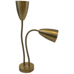 Vintage Double Cone Satin Brass Gooseneck Table Lamp