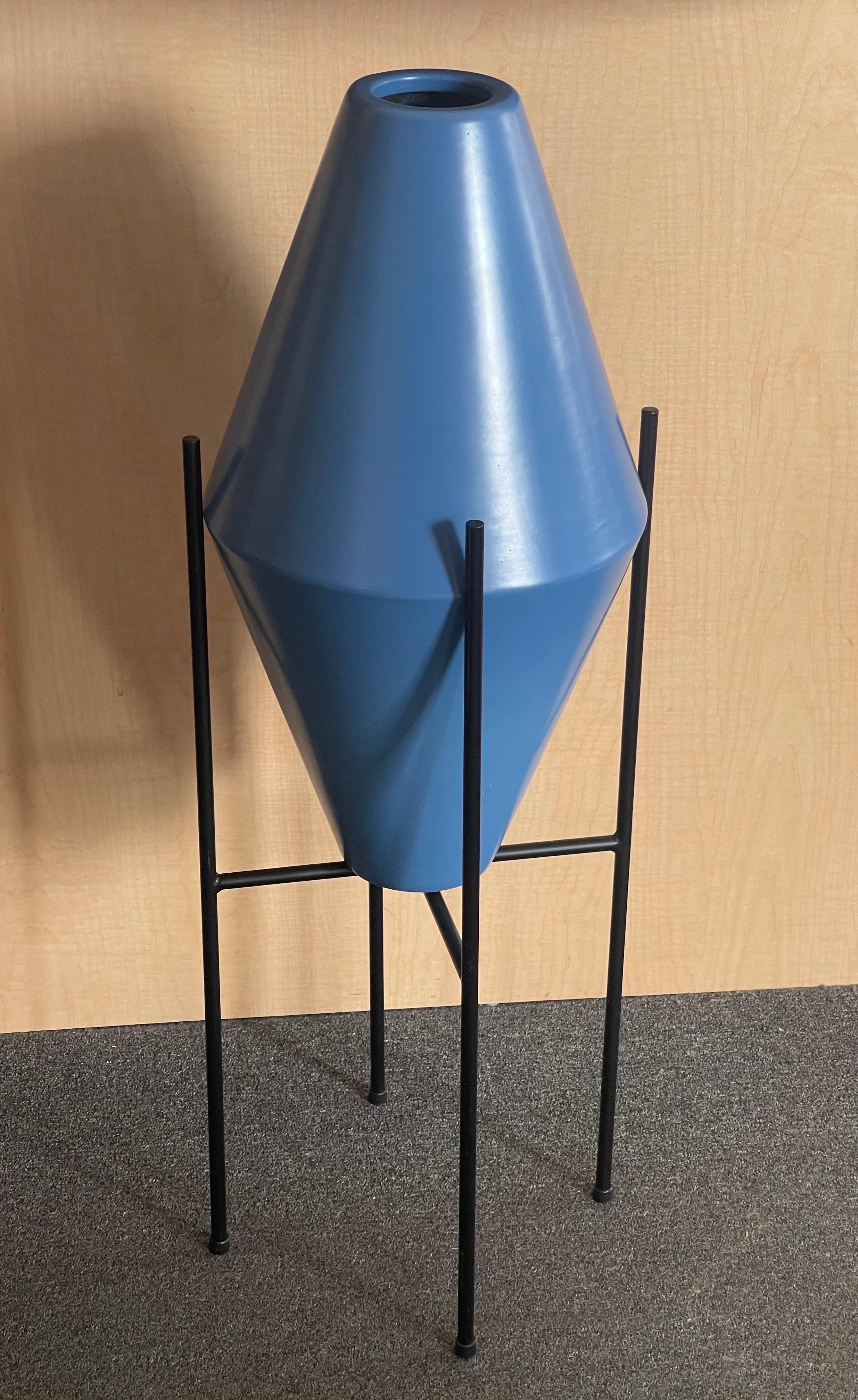 Mid-Century Modern Double Cone Vessel / Planter on Metal Stand by Architectural Pottery