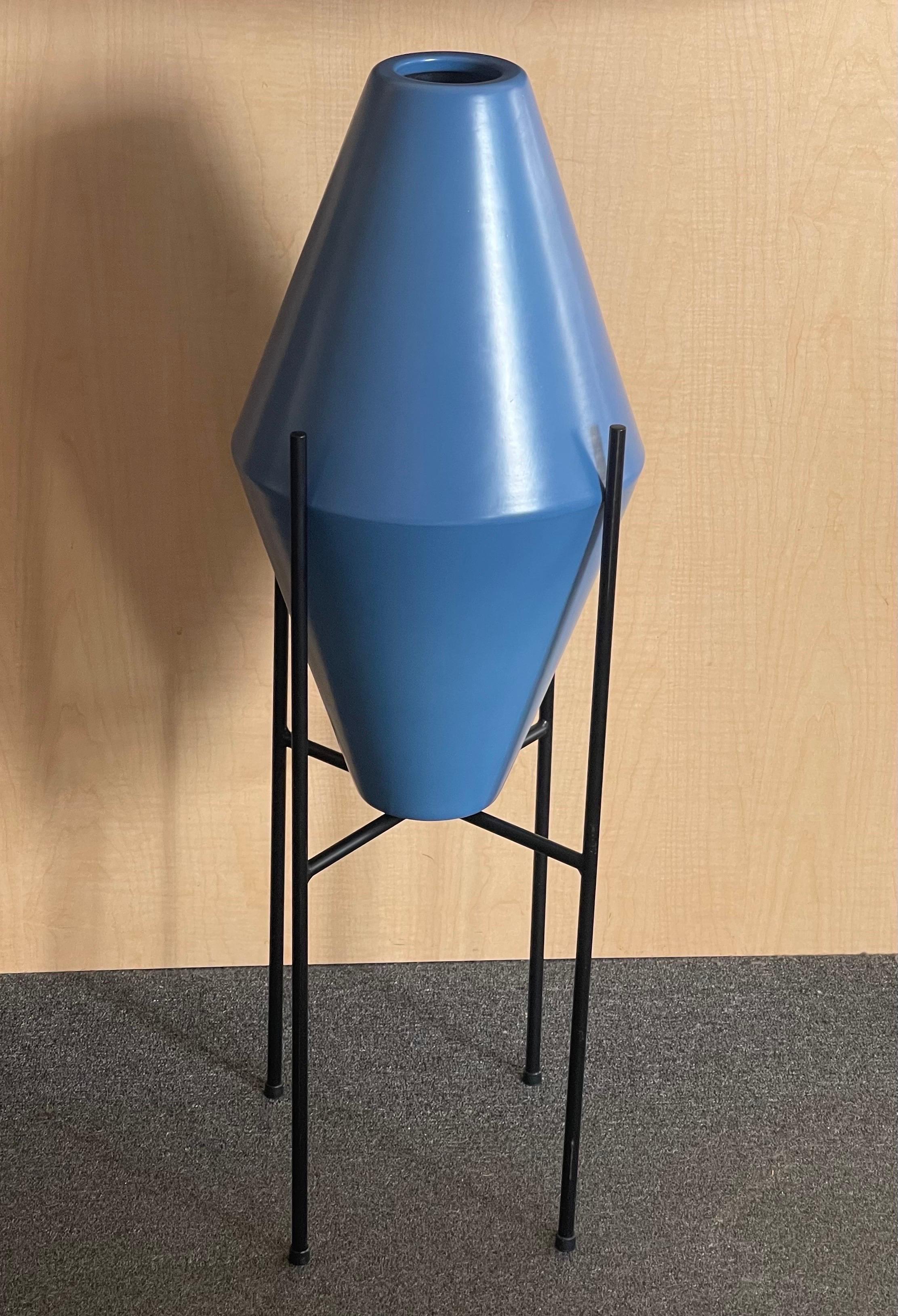 Glazed Double Cone Vessel / Planter on Metal Stand by Architectural Pottery