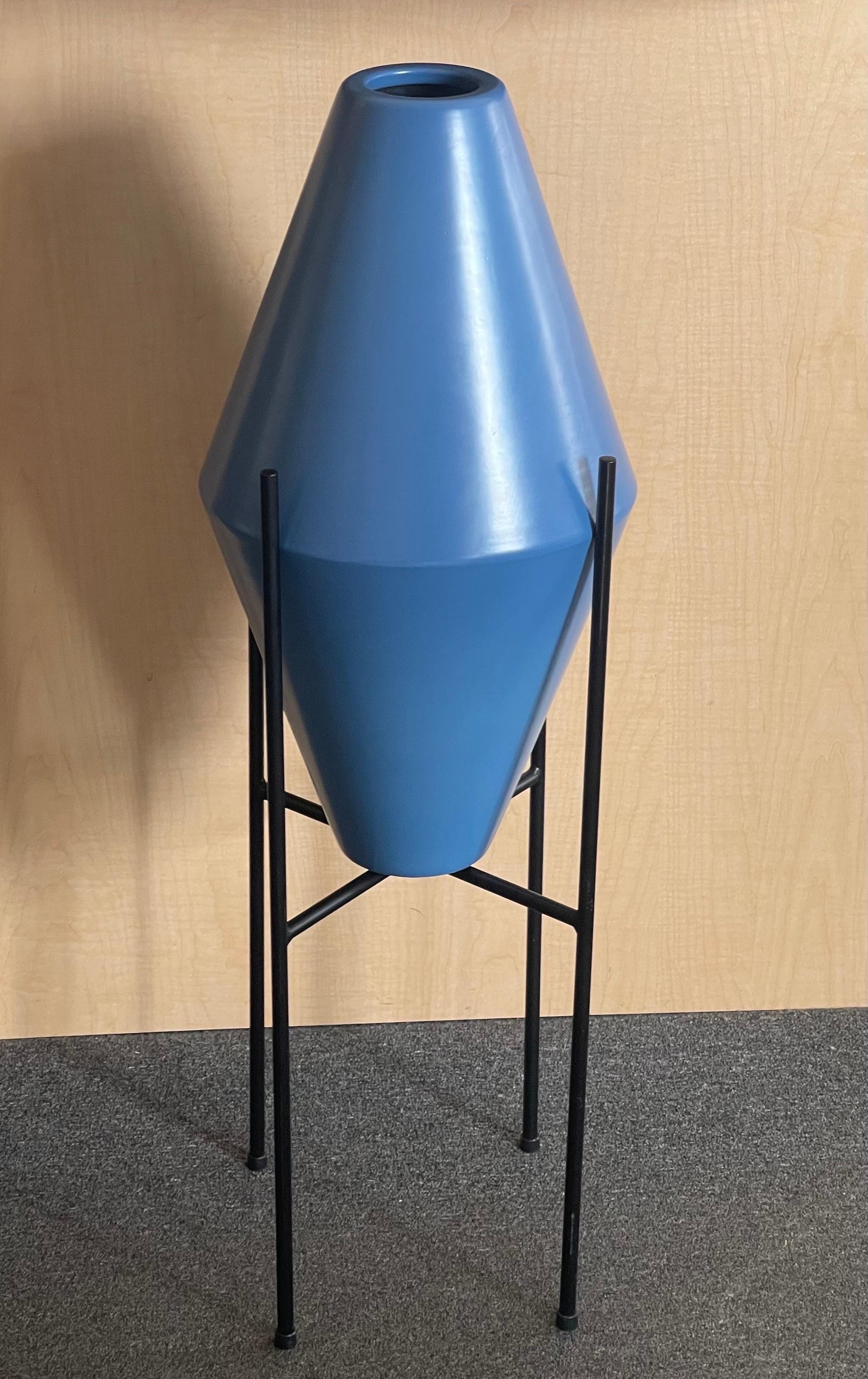 Double Cone Vessel / Planter on Metal Stand by Architectural Pottery In Good Condition In San Diego, CA
