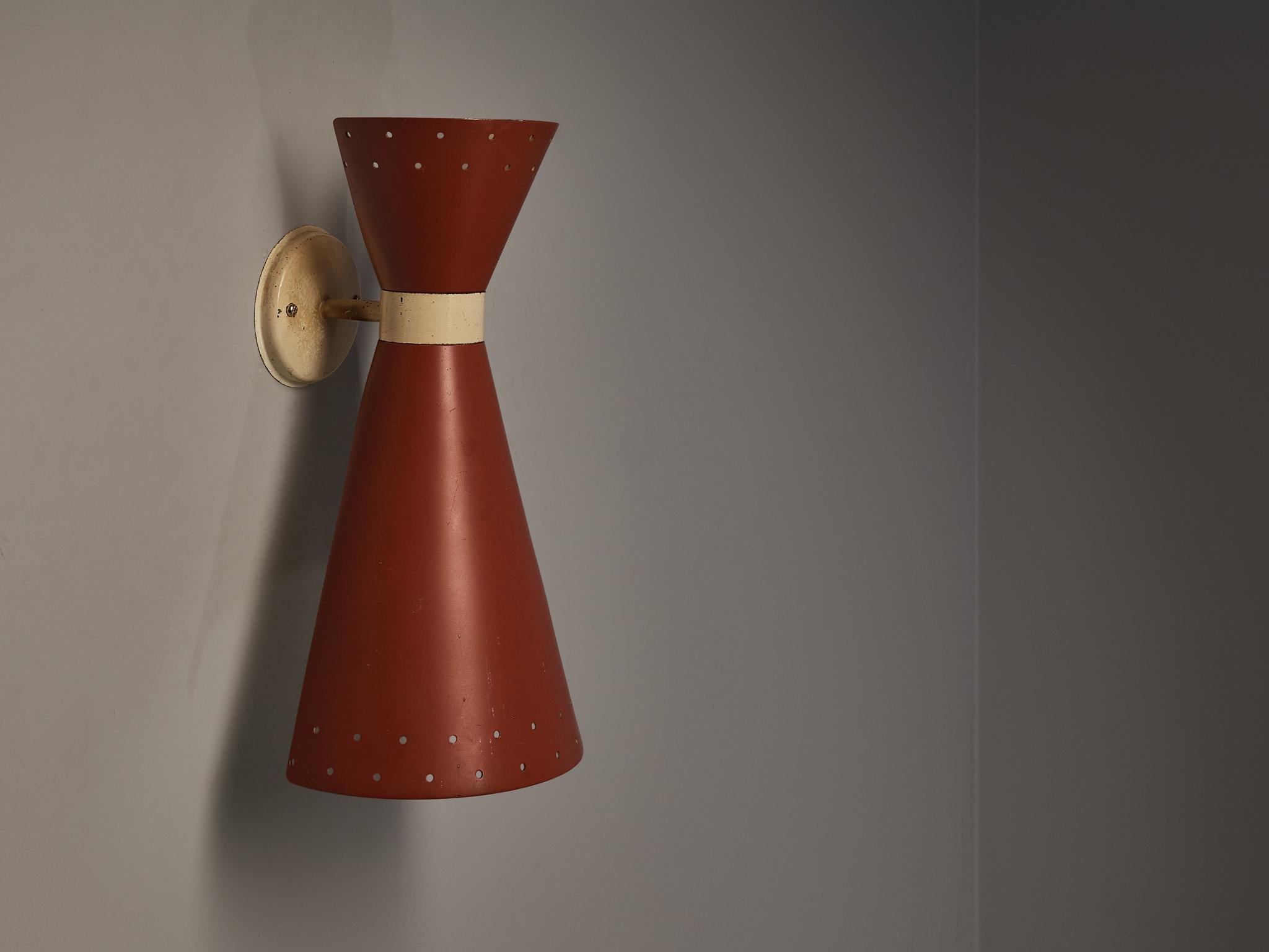 Double Cone Wall Light in Red Coated Aluminum  4