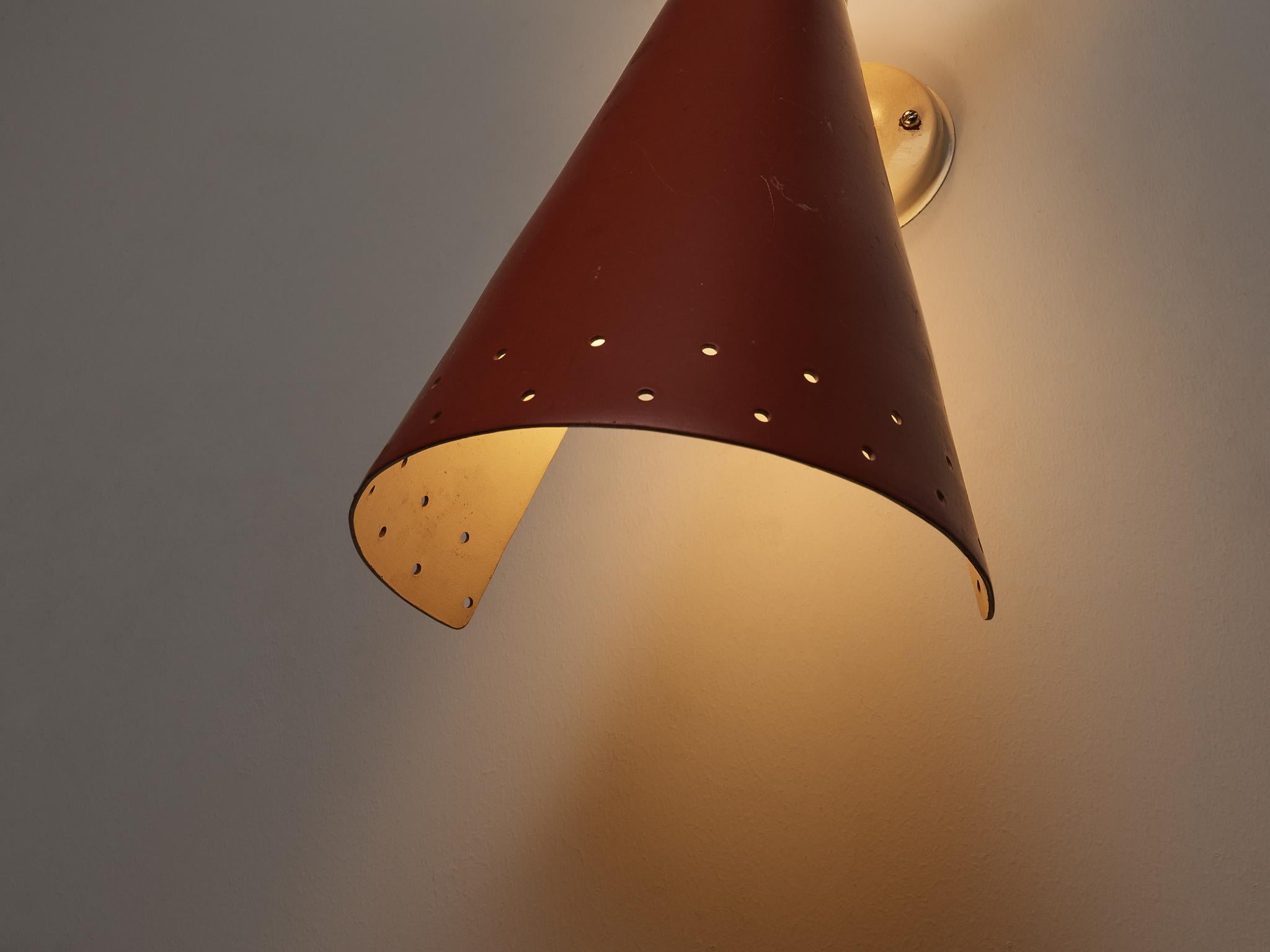 European Double Cone Wall Light in Red Coated Aluminum 